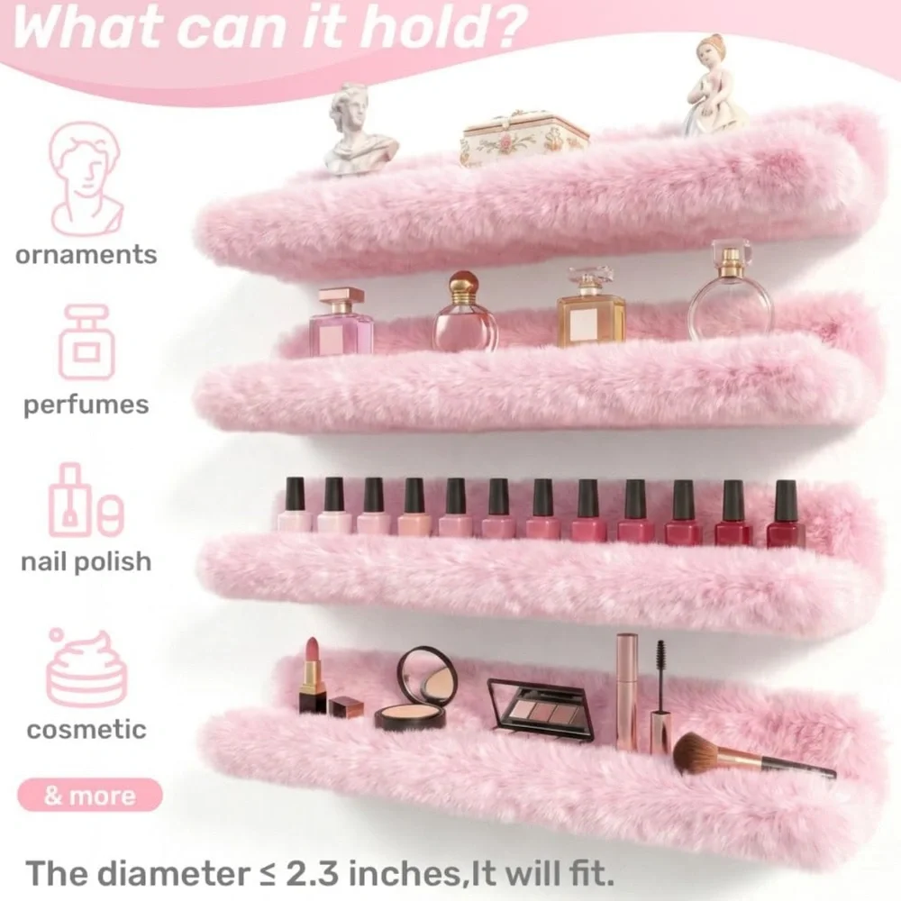 **TRADE**Soft Pink Faux Fur Wall Shelf - Plush Home Wall Decor Set of 4